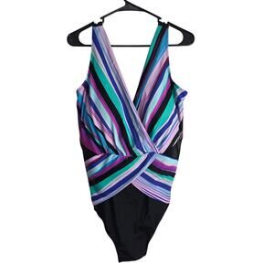 Swimsuits For All One Piece Swimsuit 22 Womens Plus Size Wireless Padded Striped